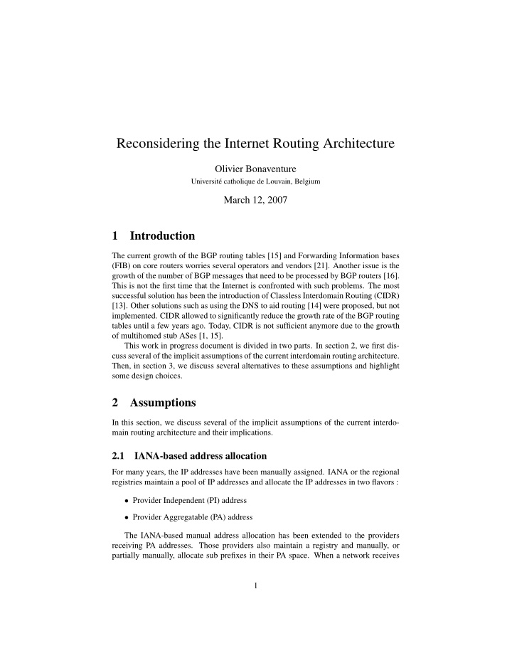 reconsidering the internet routing architecture