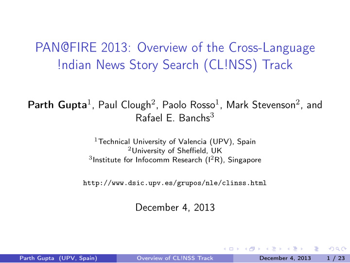 pan fire 2013 overview of the cross language ndian news