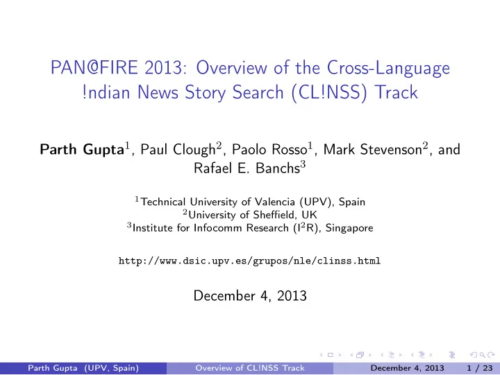 pan fire 2013 overview of the cross language ndian news