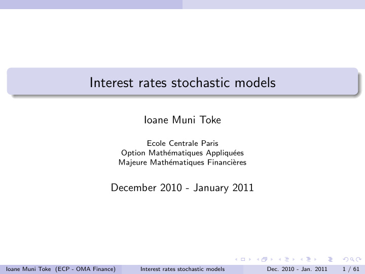 interest rates stochastic models