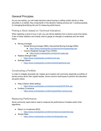 General Principles  As you are trading, you will make decisions about buying or selling certain