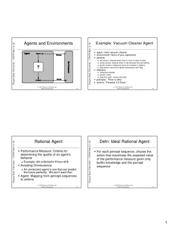 Agents and Environments  Example: Vacuum Cleaner Agent  Oregon State University  CS430 Intro to