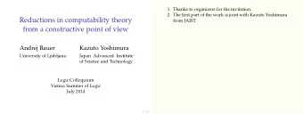 Reductions in computability theory  from JAIST.  from a constructive point of view  Andrej Bauer