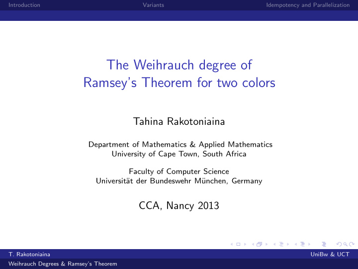 the weihrauch degree of ramsey s theorem for two colors