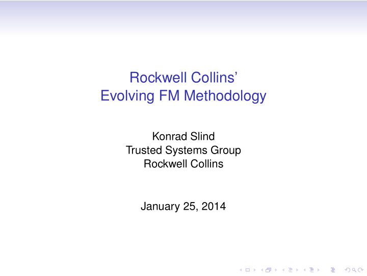 rockwell collins evolving fm methodology