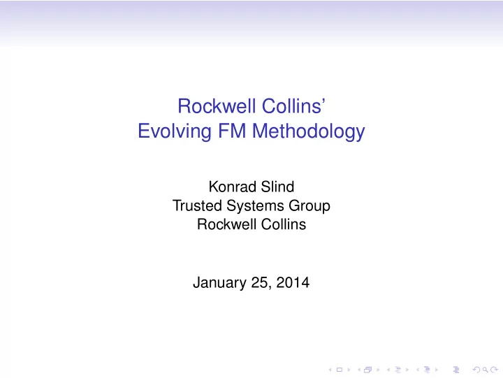 rockwell collins evolving fm methodology