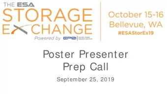 Poster Presenter  Prep Call  September 25, 2019  www.energystorage.org  About Storage Exchange