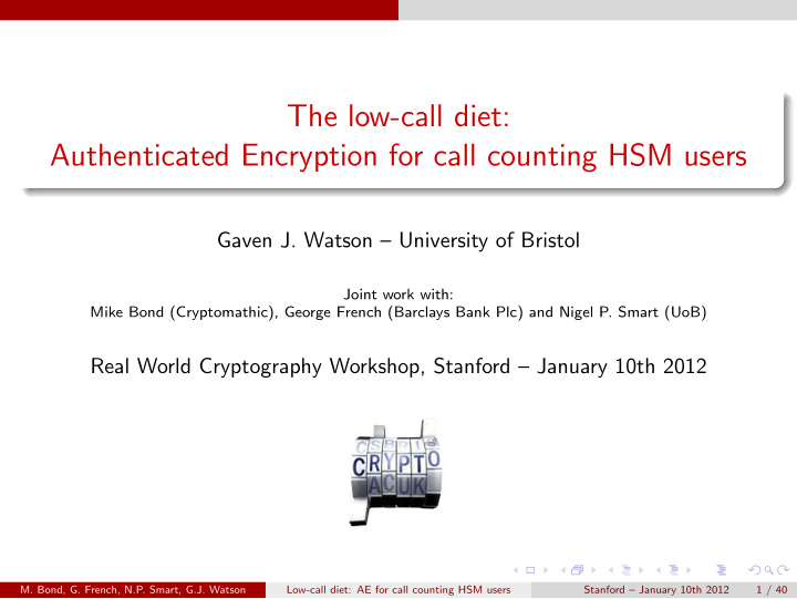 the low call diet authenticated encryption for call