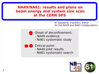 beam energy and system size scan  at the CERN SPS  M. Gazdzicki, Frankfurt, Kielce  for the NA49