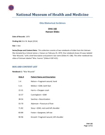 National Museum of Health and Medicine  Otis Historical Archives  OHA 182  Hansen Slides Date of