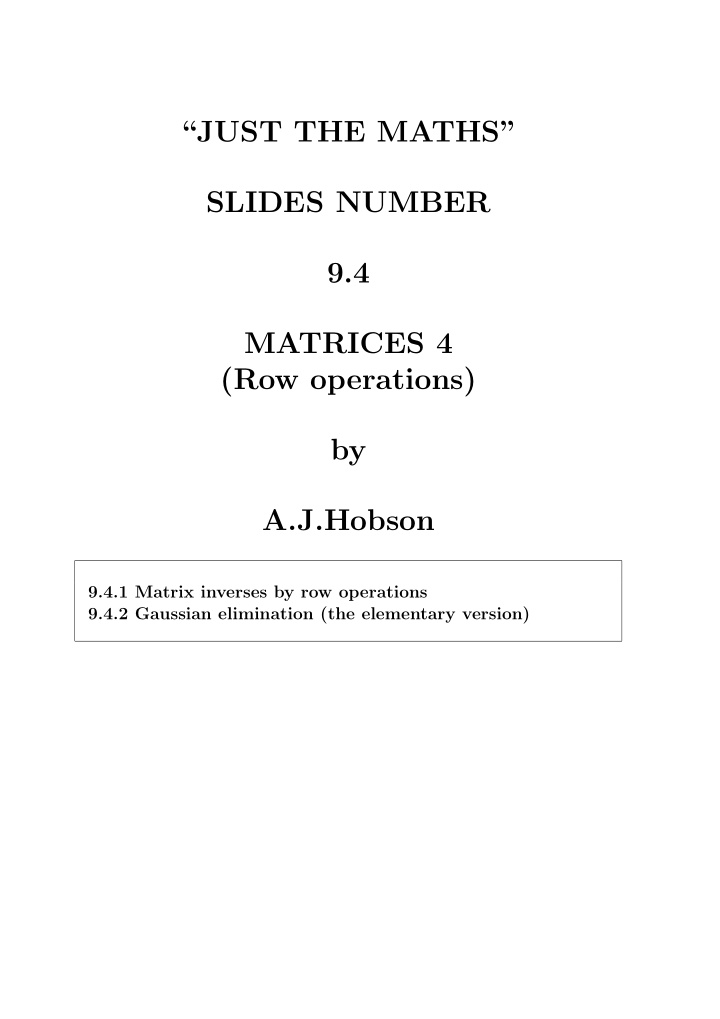 just the maths slides number 9 4 matrices 4 row