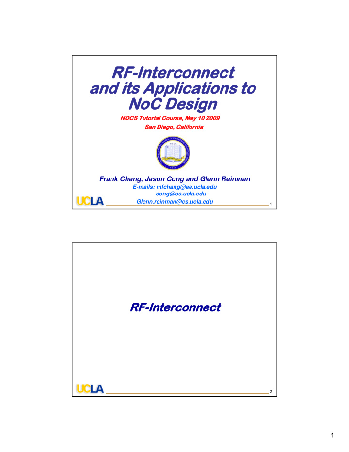 rf interconnect rf interconnect and its applications to