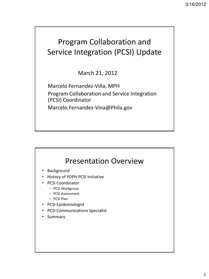 program collaboration and service integration pcsi update
