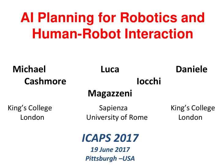 ai planning for robotics and human robot interaction