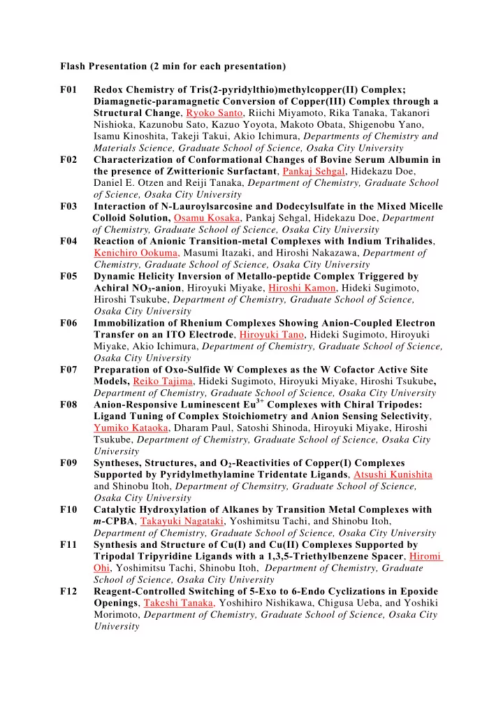 flash presentation 2 min for each presentation f01 redox