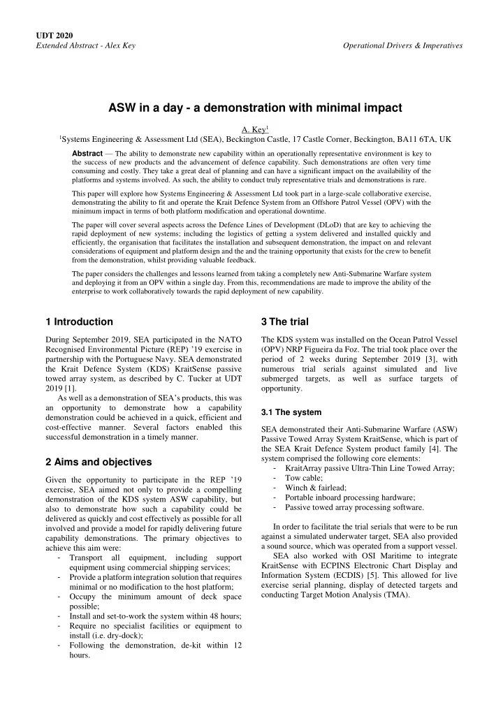 asw in a day a demonstration with minimal impact