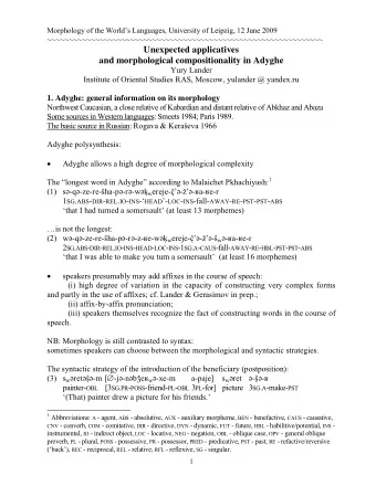 Unexpected applicatives  and morphological compositionality in Adyghe  Yury Lander  Institute of