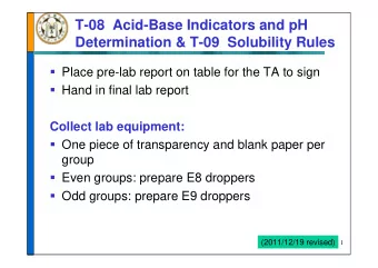 T-08  Acid-Base Indicators and pH  Determination &amp; T-09  Solubility Rules  Place pre-lab