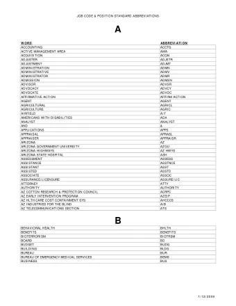 A  W ORD  ABBREVI ATI ON  ACCOUNTING  ACCTG  ACTIVE MANAGEMENT AREA  AMA  ACQUISITION  ACQN