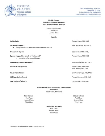Florida Chapter  American College of Surgeons  2018 Annual Business Meeting  Loews Sapphire Falls