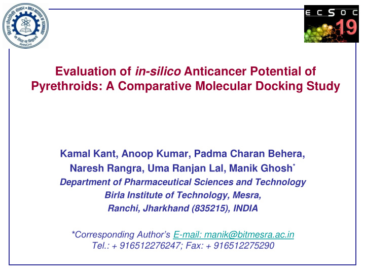 evaluation of in silico anticancer potential of