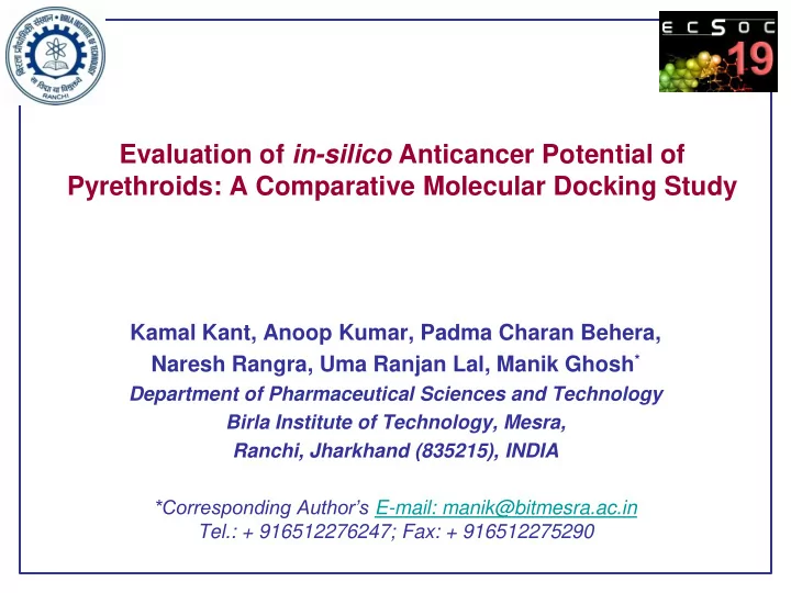 evaluation of in silico anticancer potential of