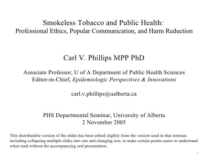 smokeless tobacco and public health