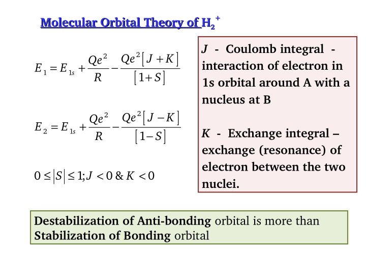 molecular orbital theory of h