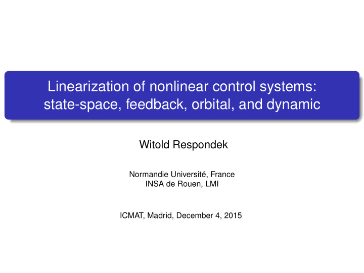 linearization of nonlinear control systems state space