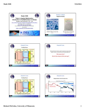 Math 5490  9/24/2014  Budykos Model  Math 5490 Suggested Reading  Topics in Applied Mathematics: