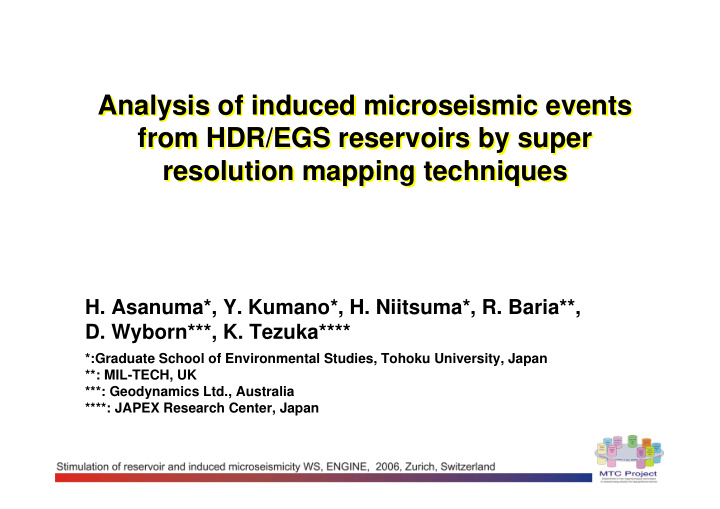 analysis of induced microseismic events analysis of