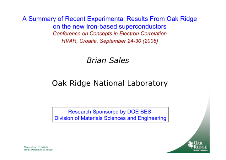 brian sales oak ridge national laboratory