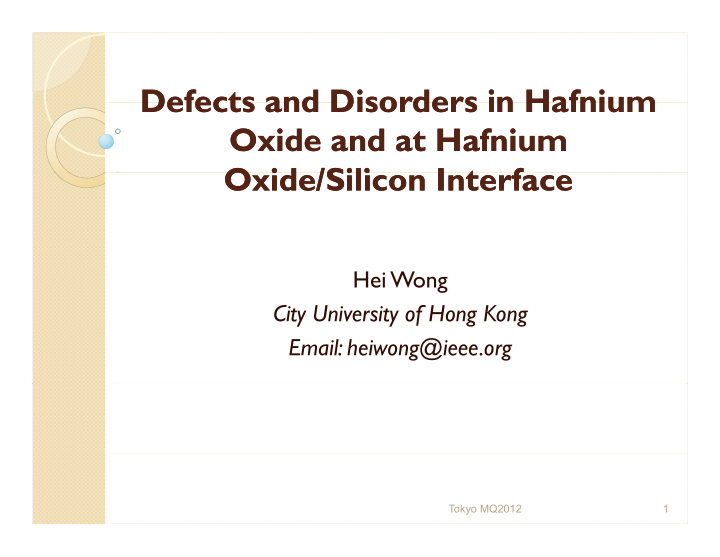 defects and disorders in hafnium defects and disorders in