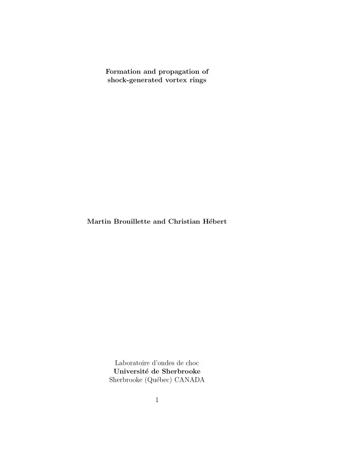 formation and propagation of shock generated vortex rings