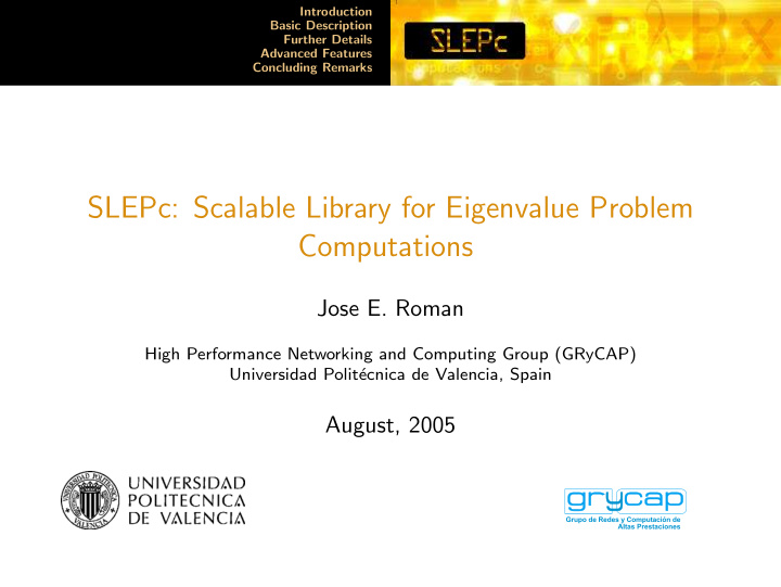 slepc scalable library for eigenvalue problem computations
