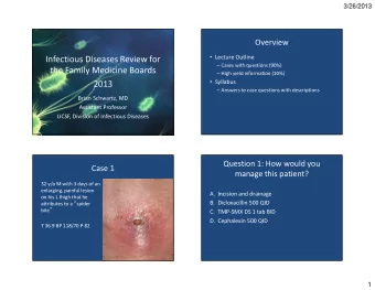 Infectious Diseases Review for  Cases with questions (90%)  the Family Medicine Boards  High