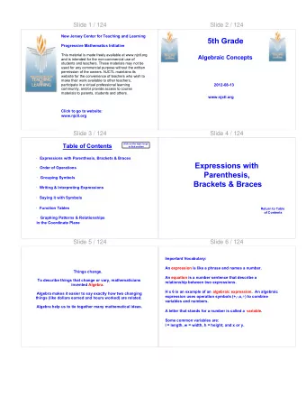 Expressions with  Order of Operations  Parenthesis,  Grouping Symbols  Brackets &amp; Braces