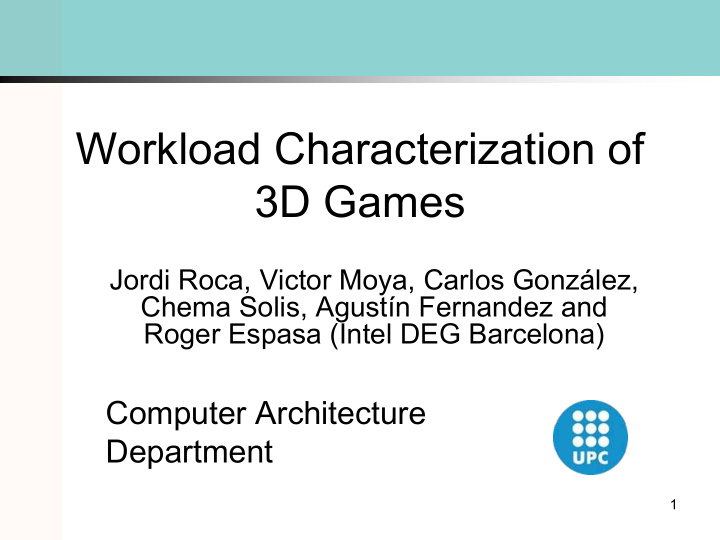 workload characterization of 3d games