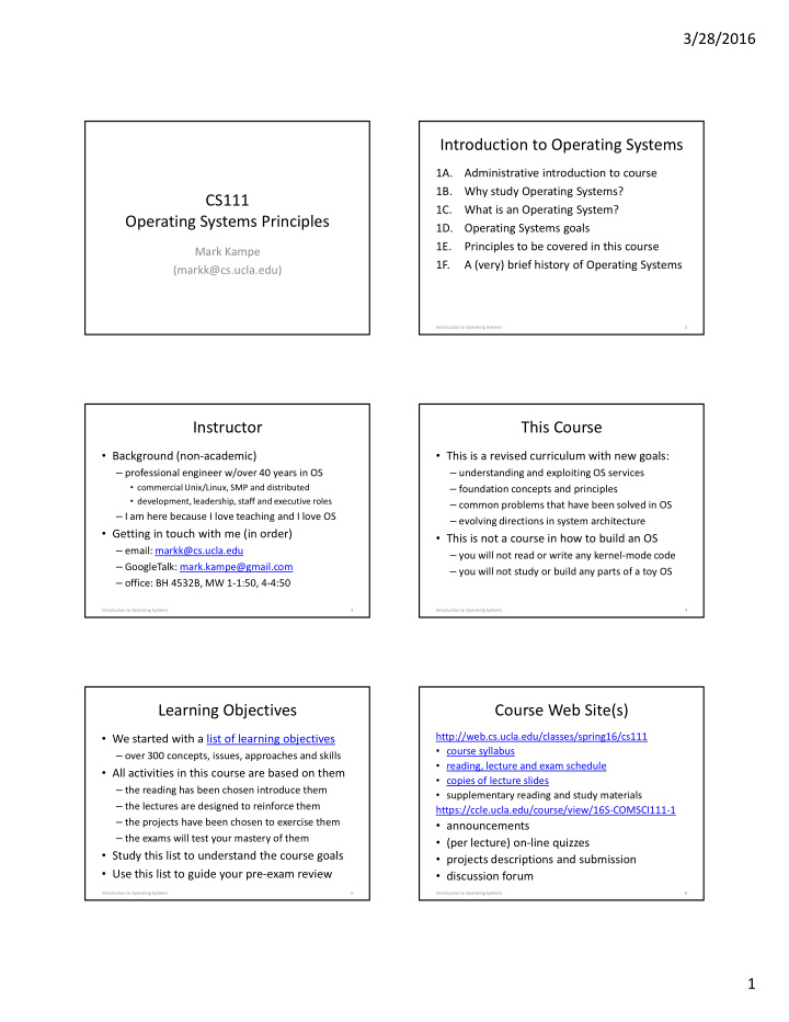 introduction to operating systems