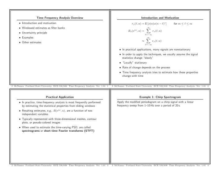 time frequency analysis overview introduction and