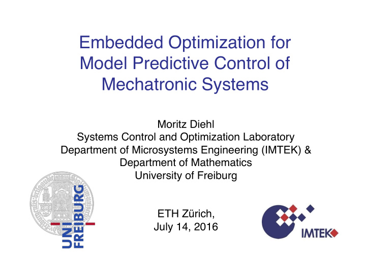 embedded optimization for model predictive control of