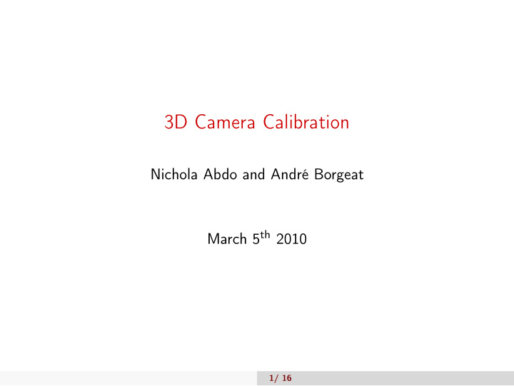 3d camera calibration