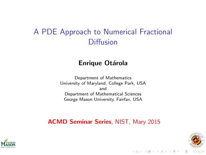 a pde approach to numerical fractional diffusion