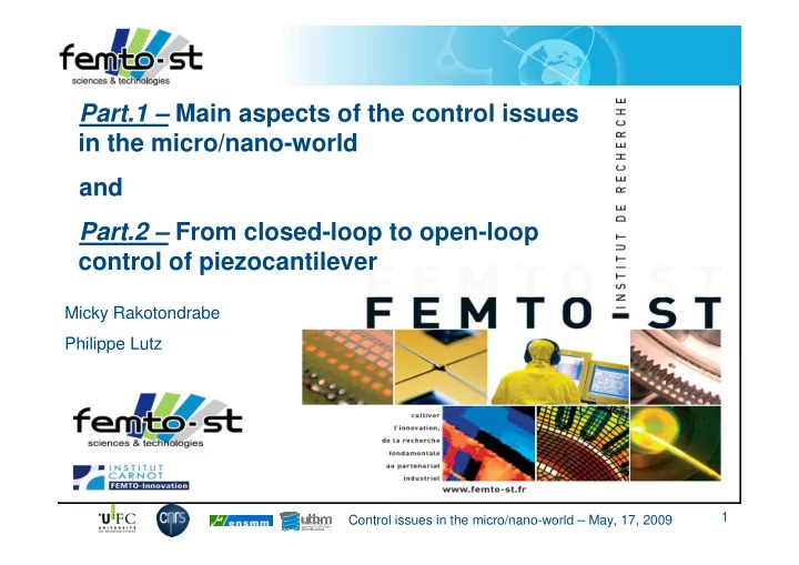 part 1 main aspects of the control issues in the micro