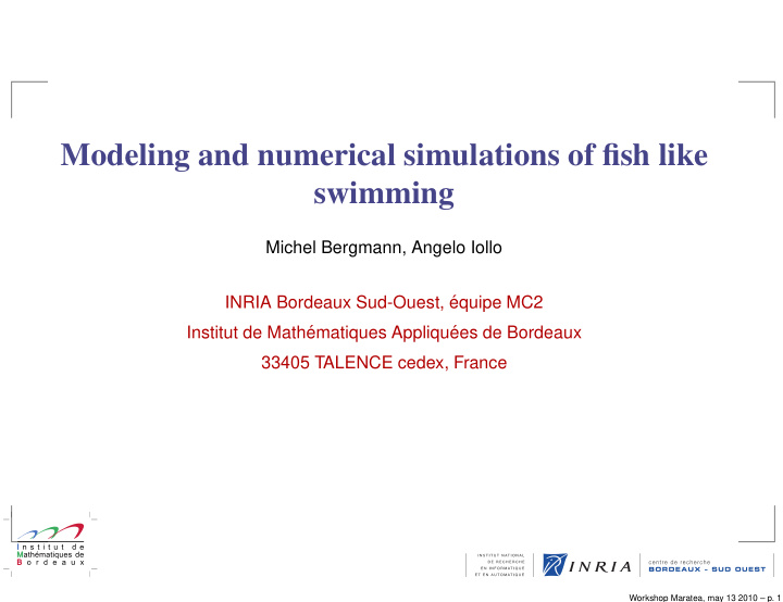 modeling and numerical simulations of fish like swimming