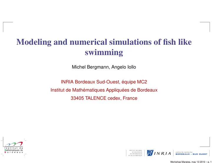 modeling and numerical simulations of fish like swimming