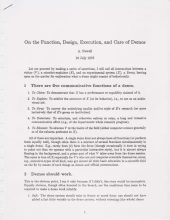On the Function, Design,  Execution,  and Care  of Demos  A. Newell  16 July 1975  Let me proceed