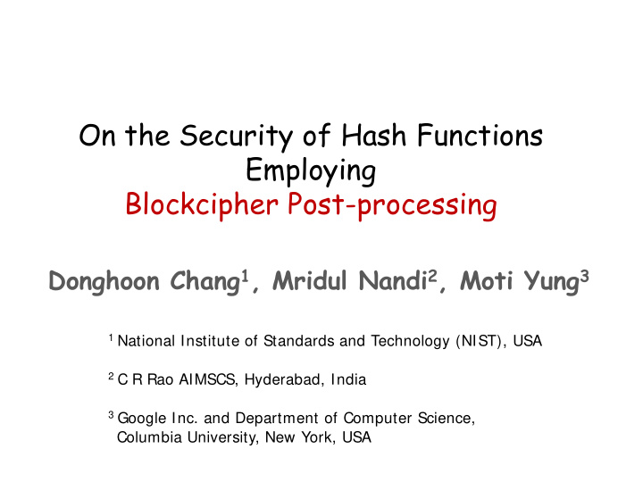 on the security of hash functions employing blockcipher