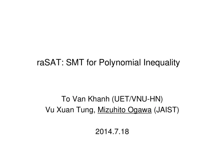 rasat smt for polynomial inequality
