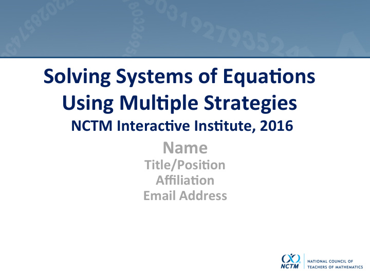 solving systems of equa3ons using mul3ple strategies